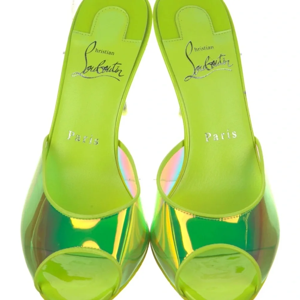 Christian Louboutin Iridescent Green slide Heels New 7 EU 37 - Picture 3 of 5
